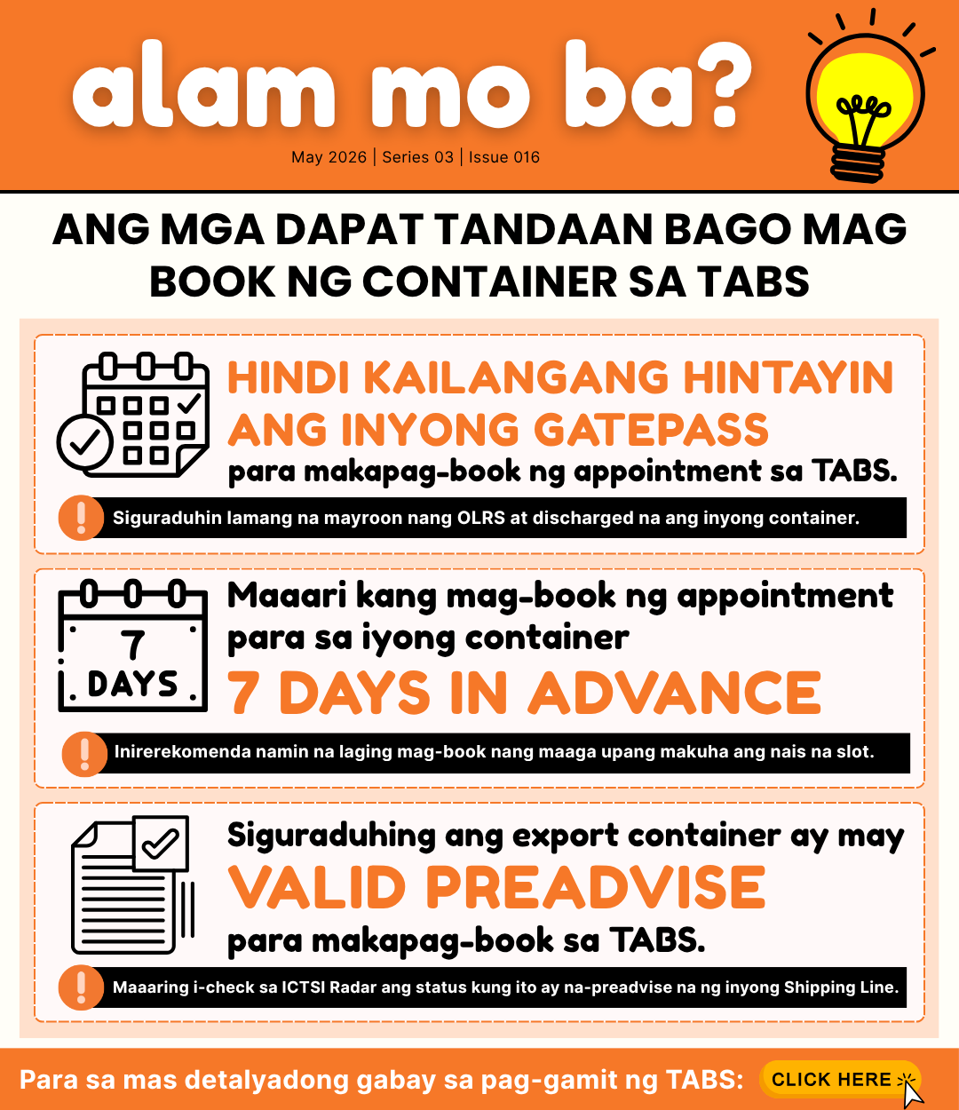 Advisory #016: Alam Mo Ba? Ang mga Dapat Tandaan Bago mag Book ng Container sa TABS
